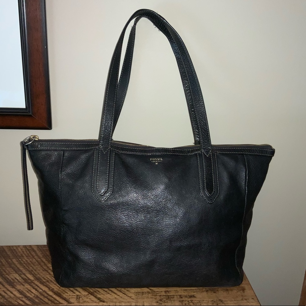 Large Leather Fossil zippered Tote